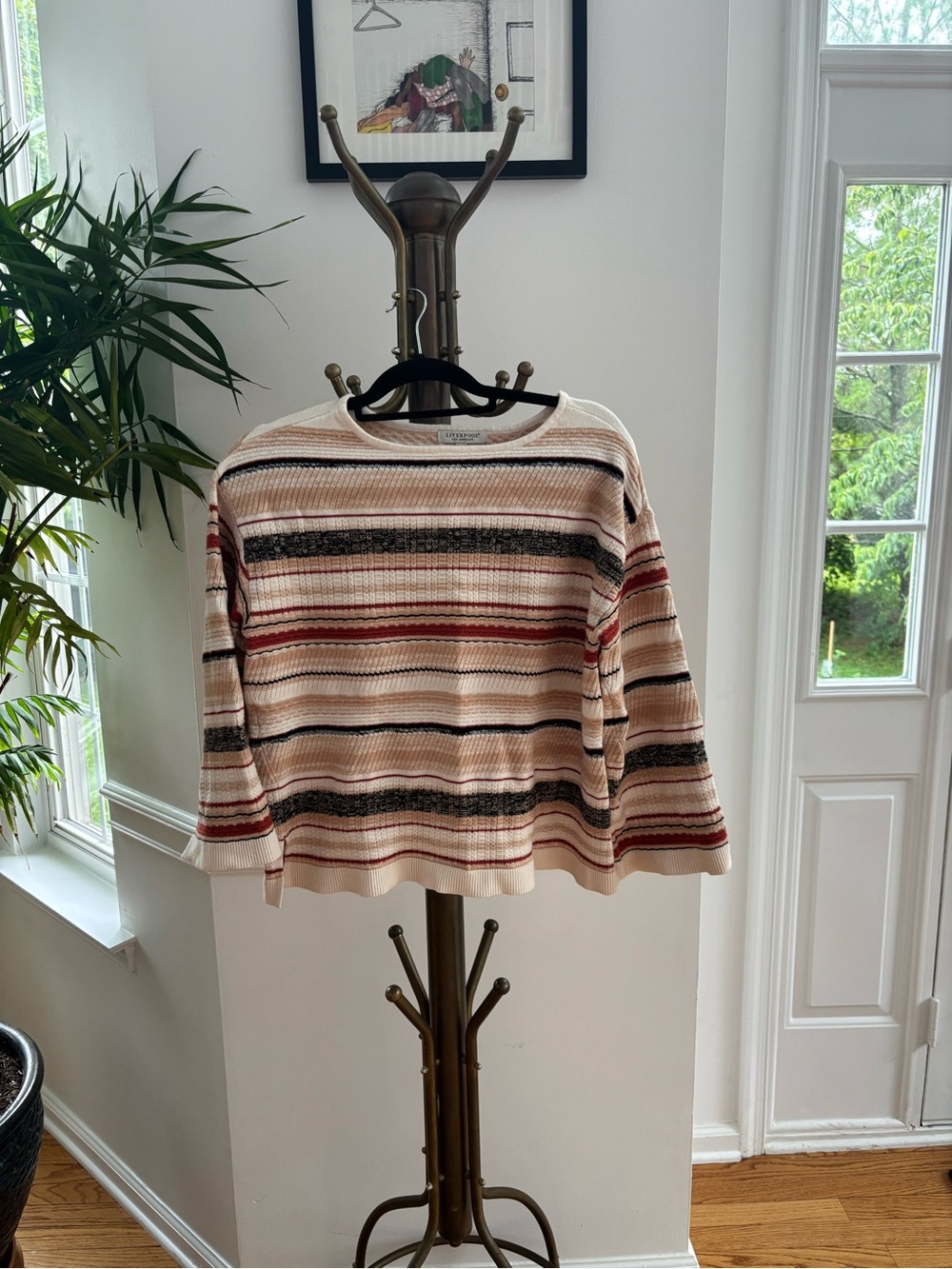Striped orange, cream, black Liverpool sweater.